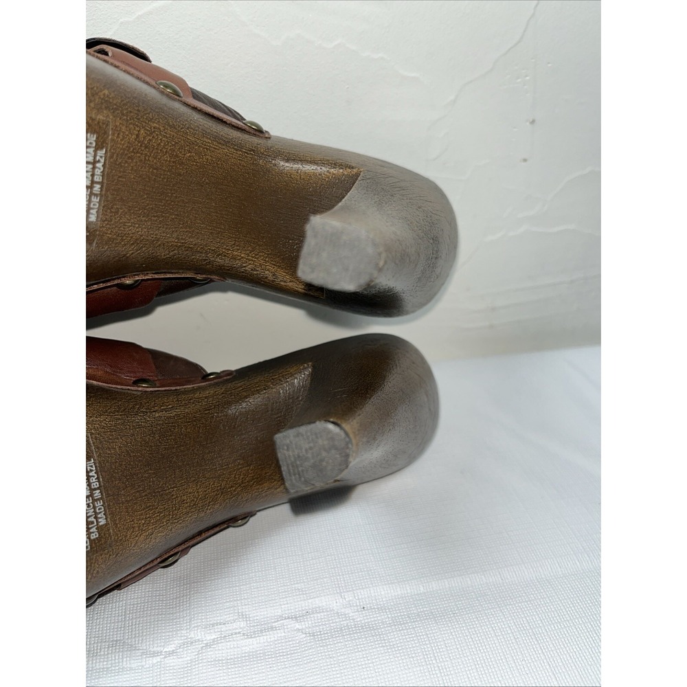 Vtg White Mt Womens 7.5M Cornelia Leather Studded Mules Clogs Brown 70s Y2K Boho - Picture 11 of 15